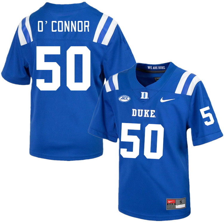 Men #50 Kevin O'Connor Duke Blue Devils College Football Jerseys Stitched Sale-Royal